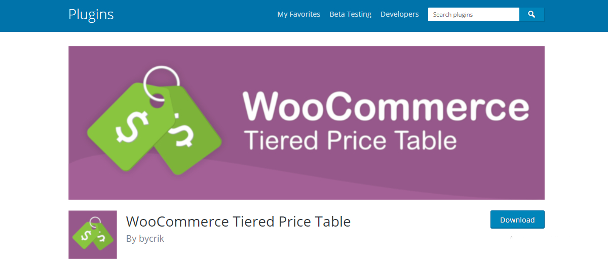 WooCommerce Tired Price Table screenshot