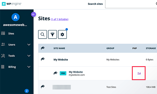 Update PHP version in your WP Engine