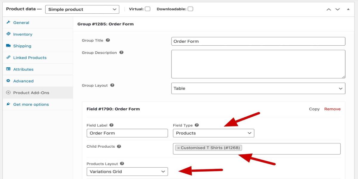 Set up bulk order product