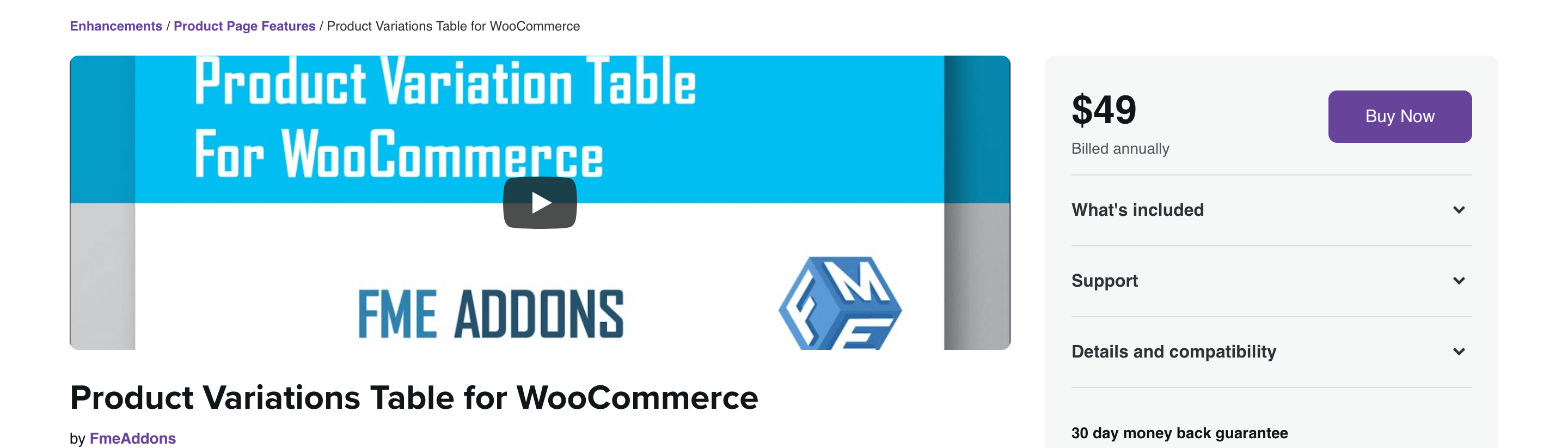 Product Variations Table for WooCommerce