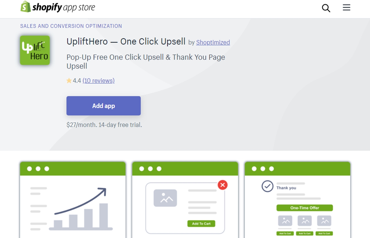 Best One Click Upsell Apps on Shopify: UpliftHero - One Click Upsell