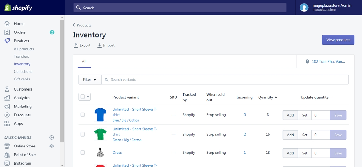 how export inventory shopify