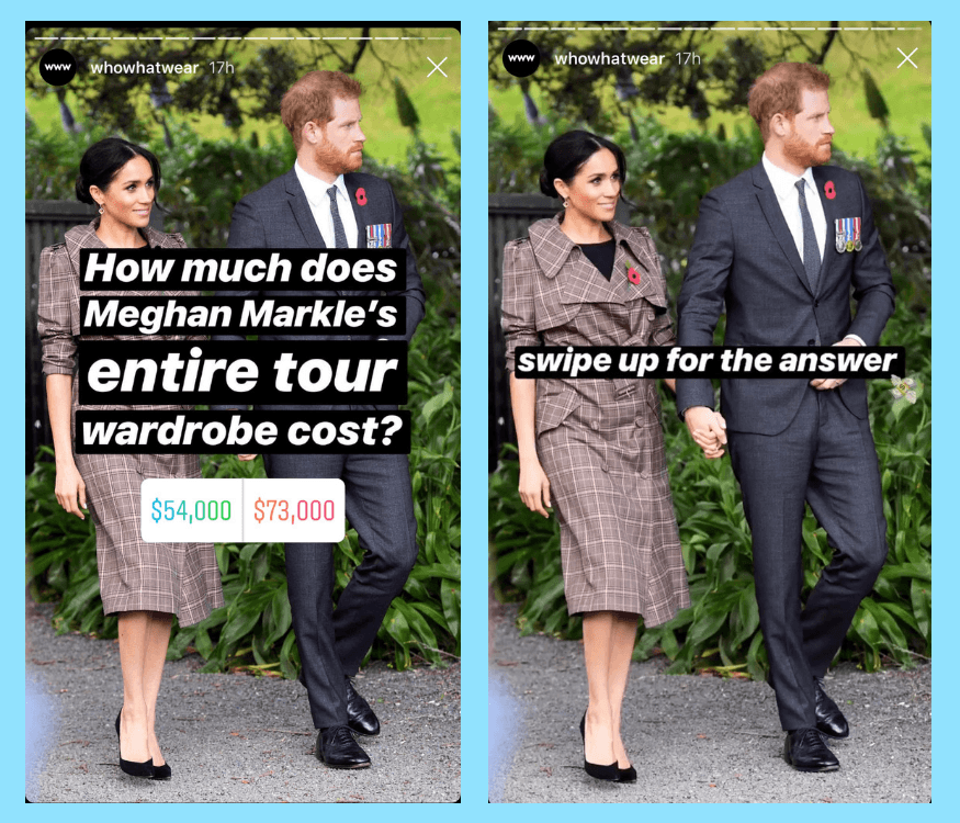 Who What Wear used Instagram Stories Polls to drive traffic back to their blog posts