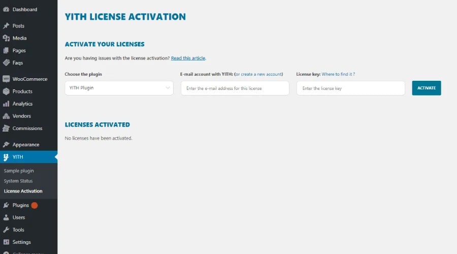 YITH License Activation