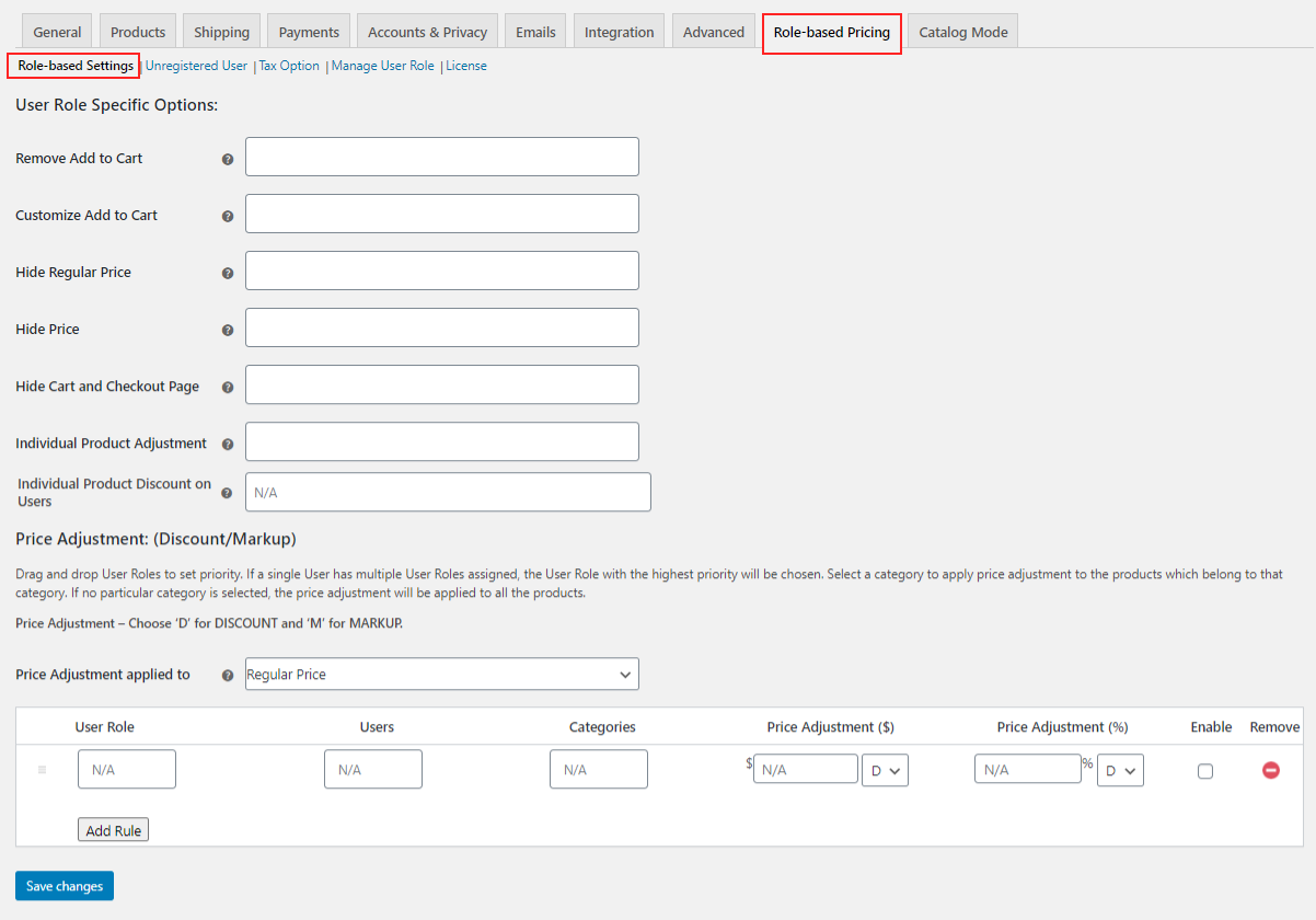 role based settings