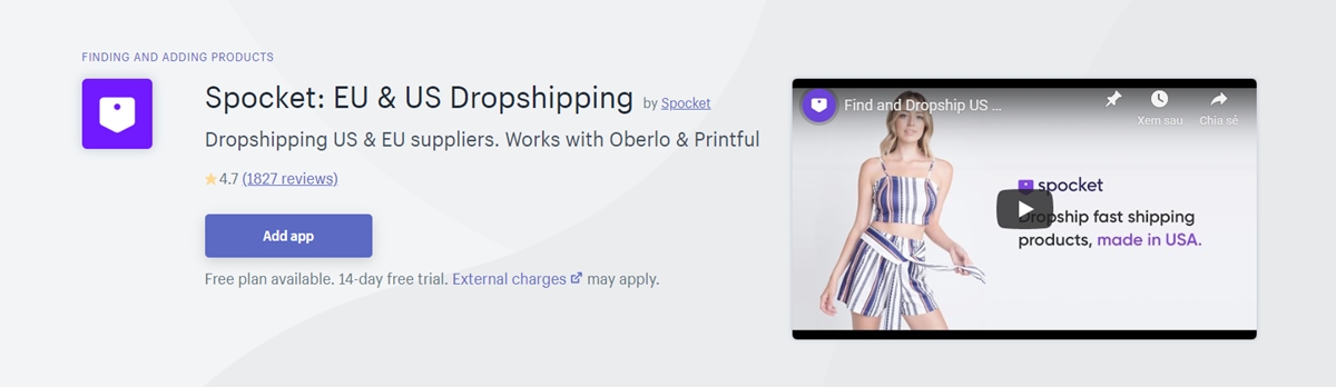 Shopify dropshipping apps - Spocket