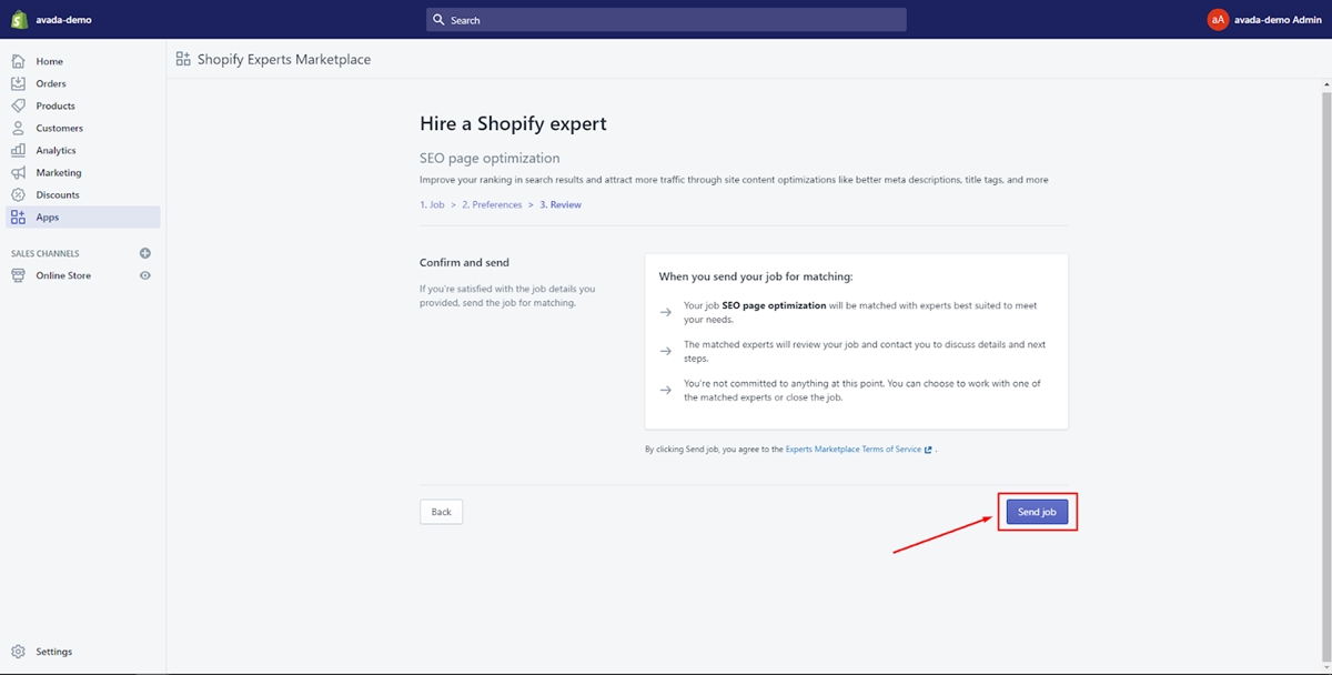 how to Hire a Shopify Expert: send request