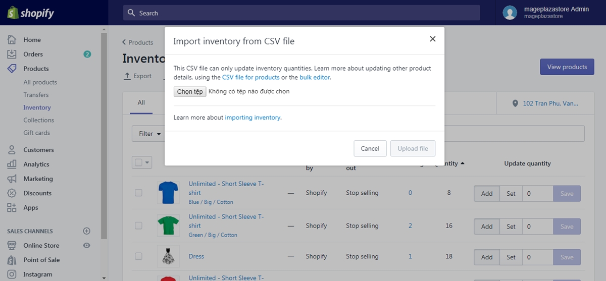 how to import inventory on shopify