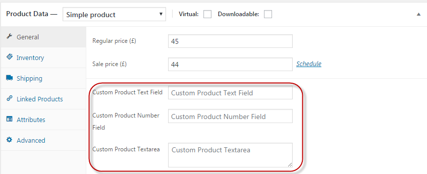 Custom product fields in the Edit Product page