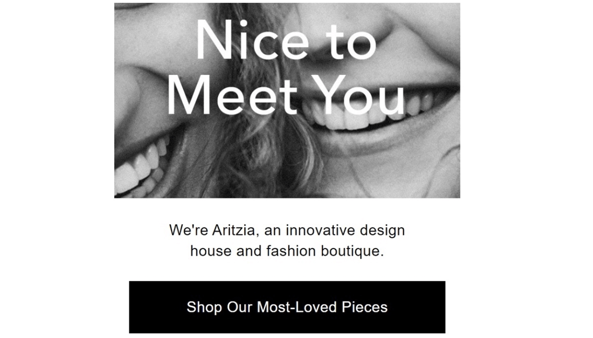 marketing automation ecommerce example: Aritzia's welcoming email