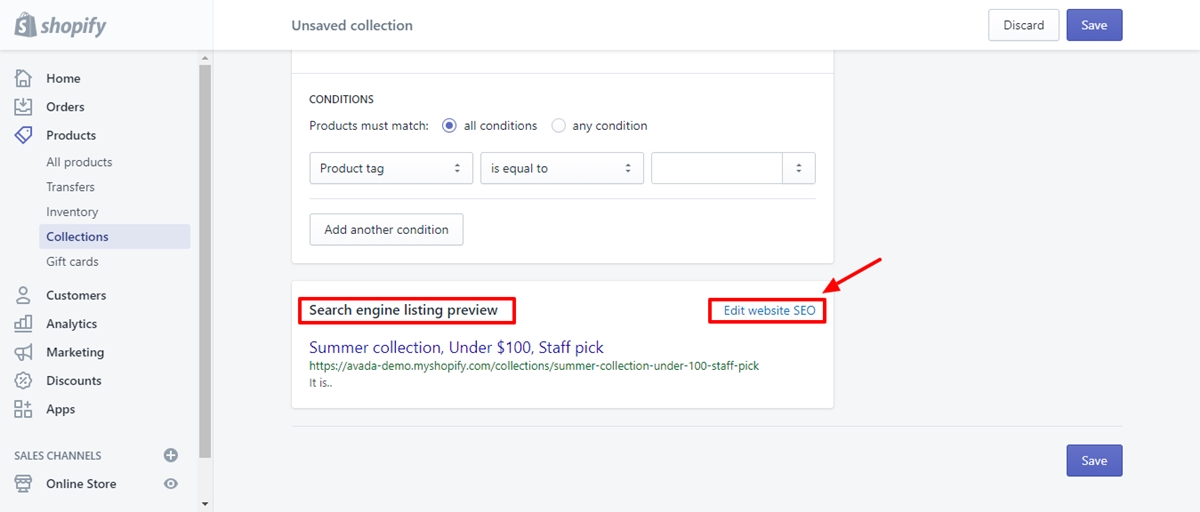 how to seo collection page on shopify