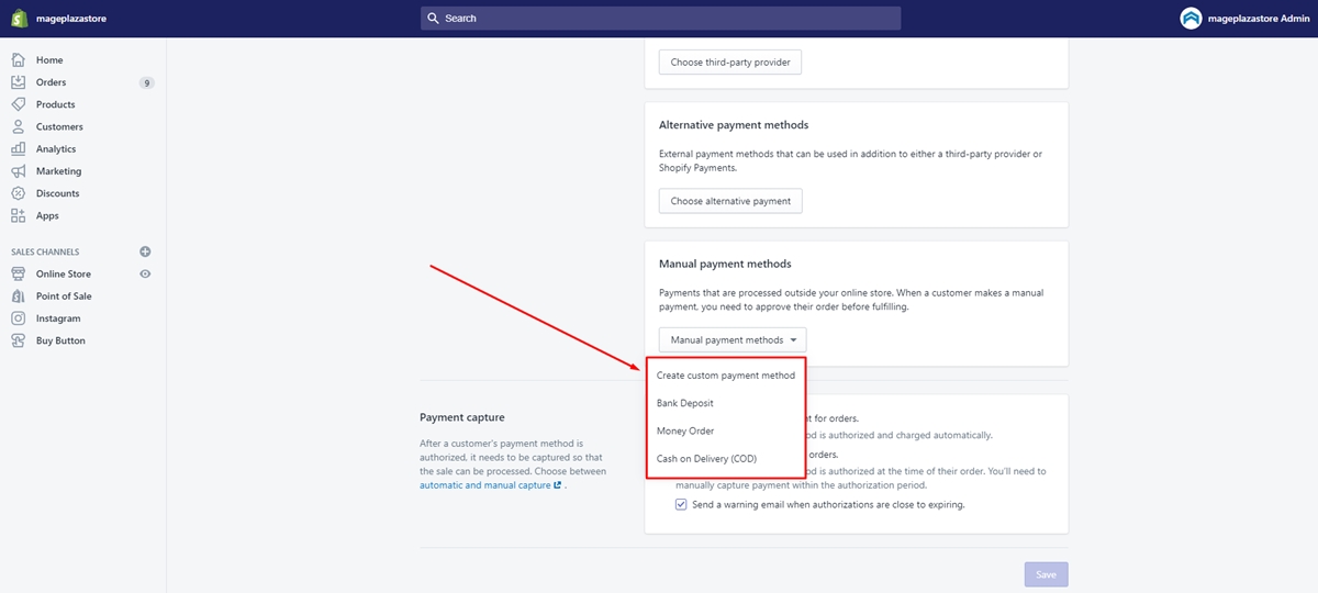 Setup Manual payments Payment gateway