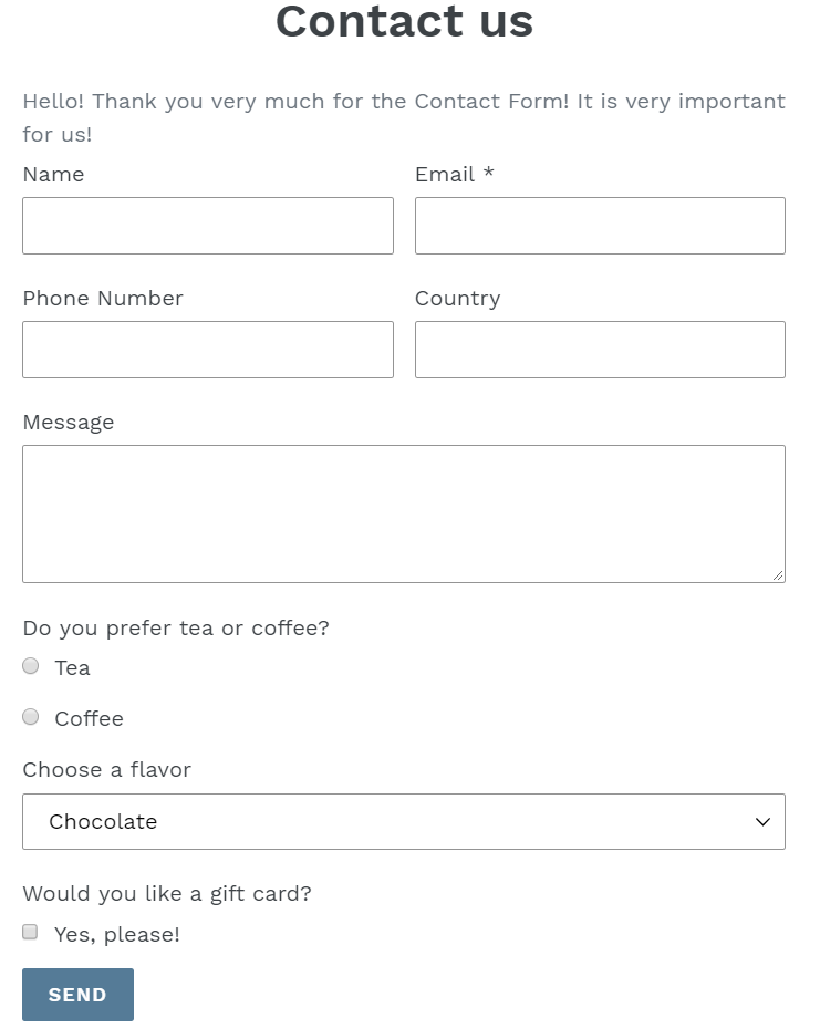 Your contact form will look like this