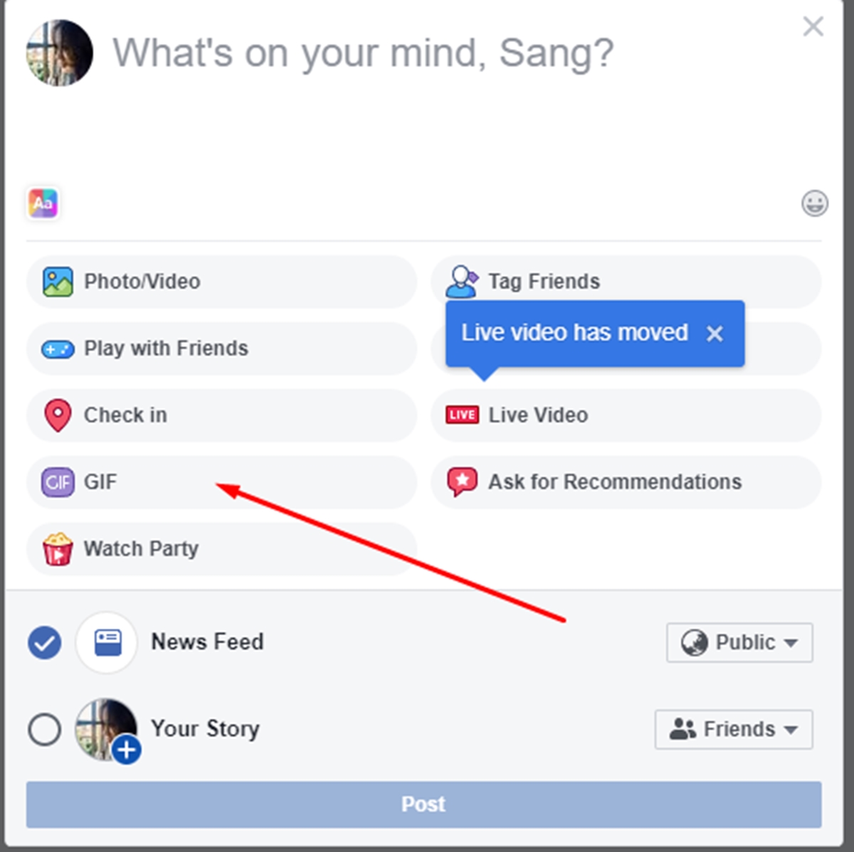 Choose the Facebook gif button