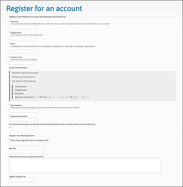 Sign up for Infusion Developer Account