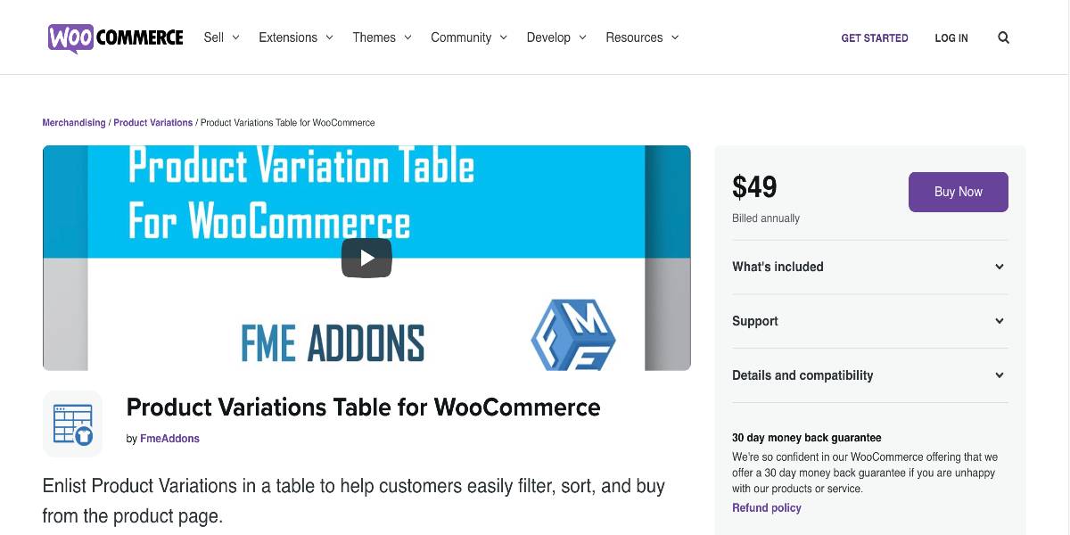 Product Variations Table for WooCommerce