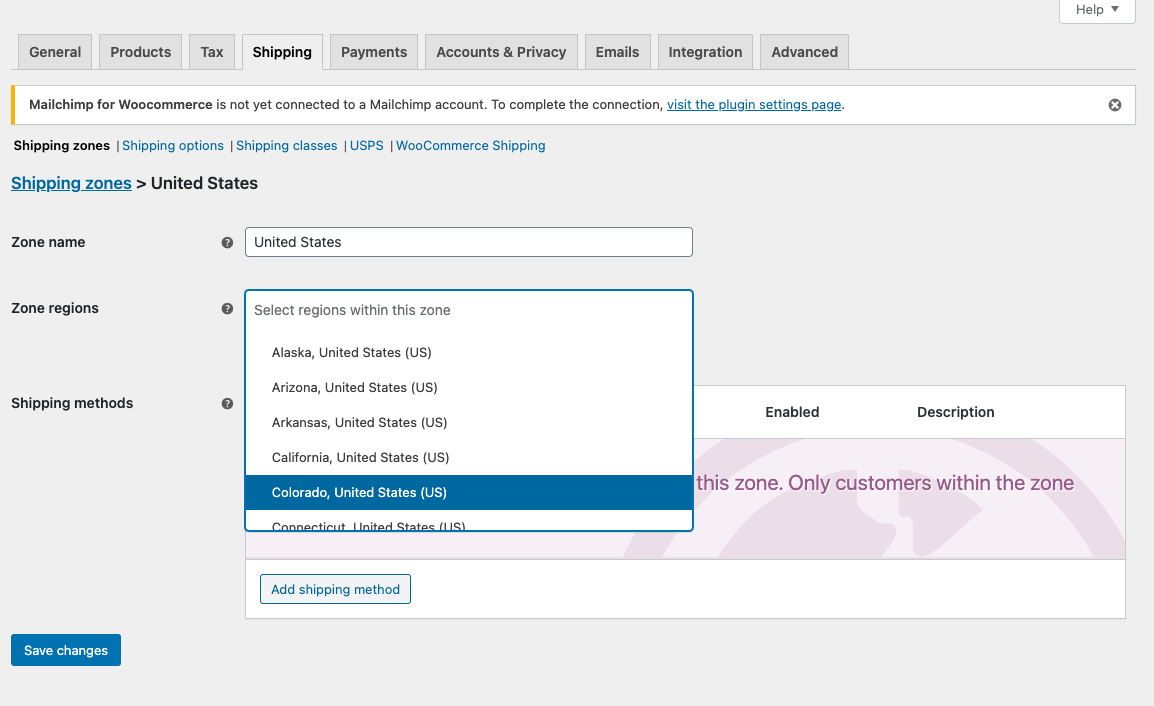 shipping zones