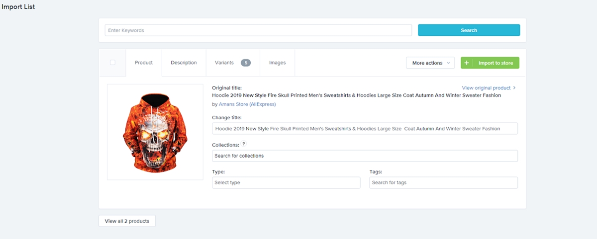 add product to Shopify for dropshipping with Oberlo
