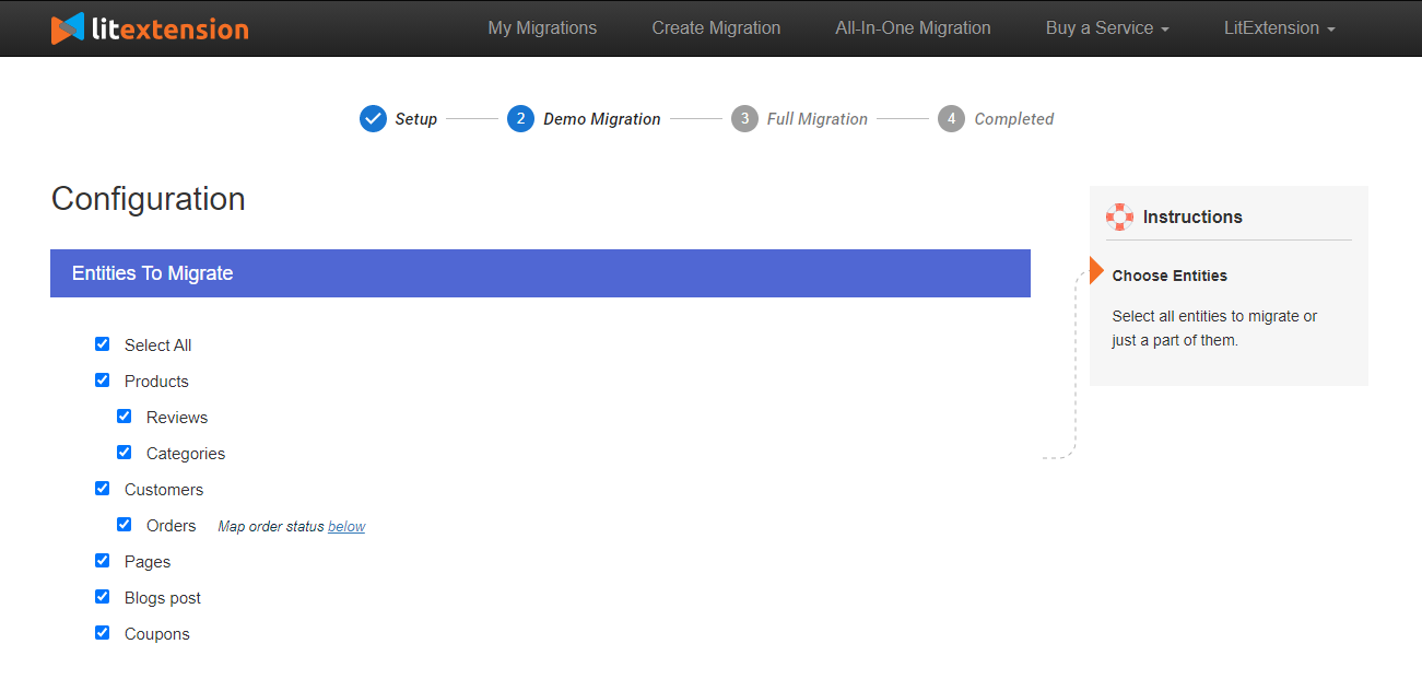 Choose entities you want to migrate