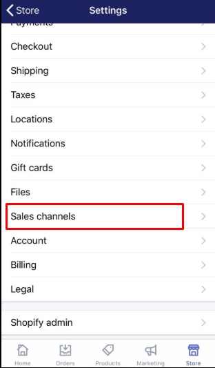 To remove an online sales channel from your Shopify admin on iPhone 2