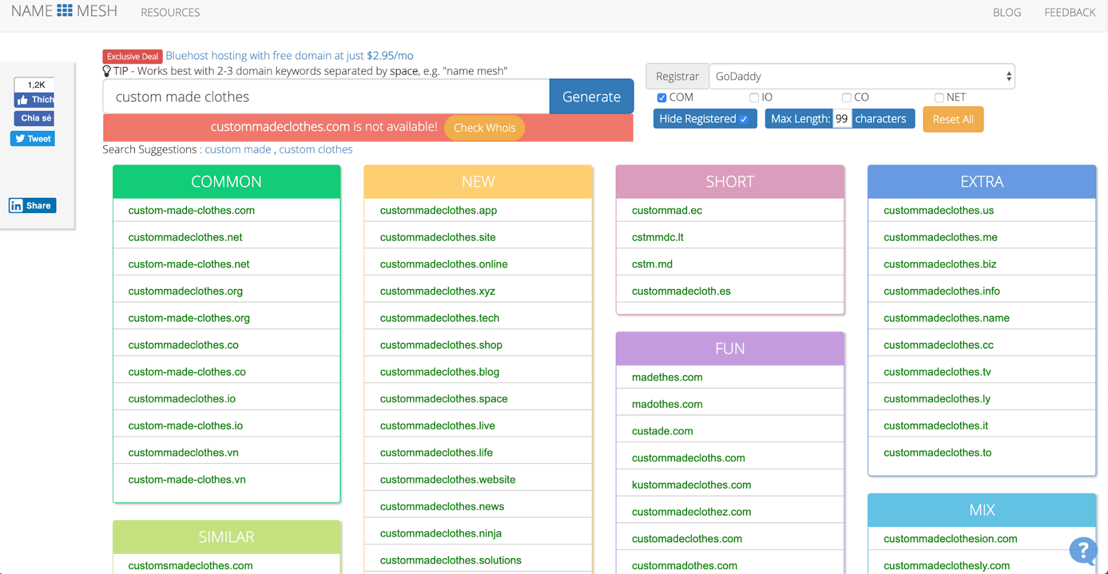 chooose domain name catergory