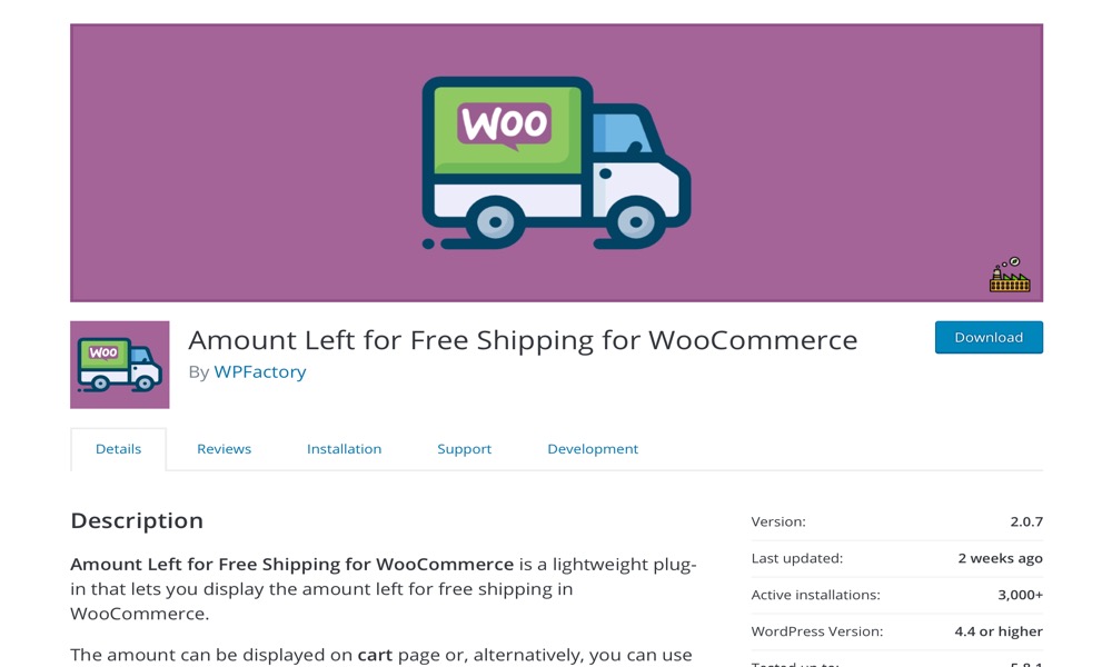 Amount Left for Free Shipping for WooCommerce