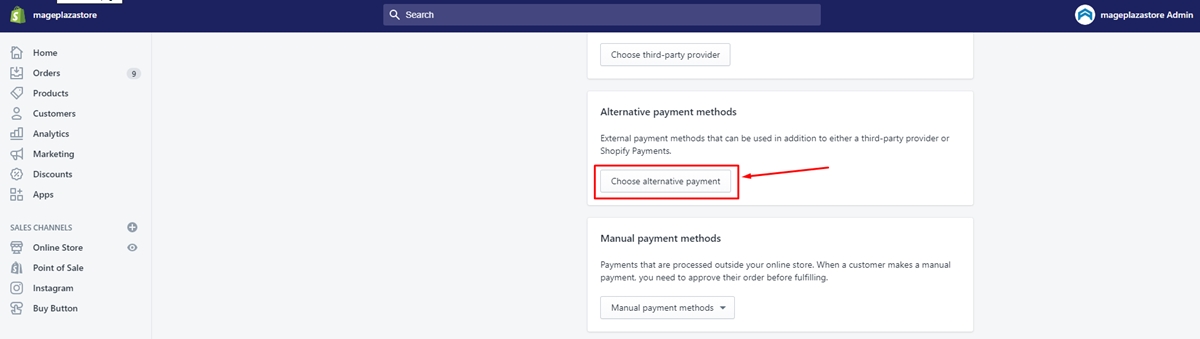 Setup Alternative payments