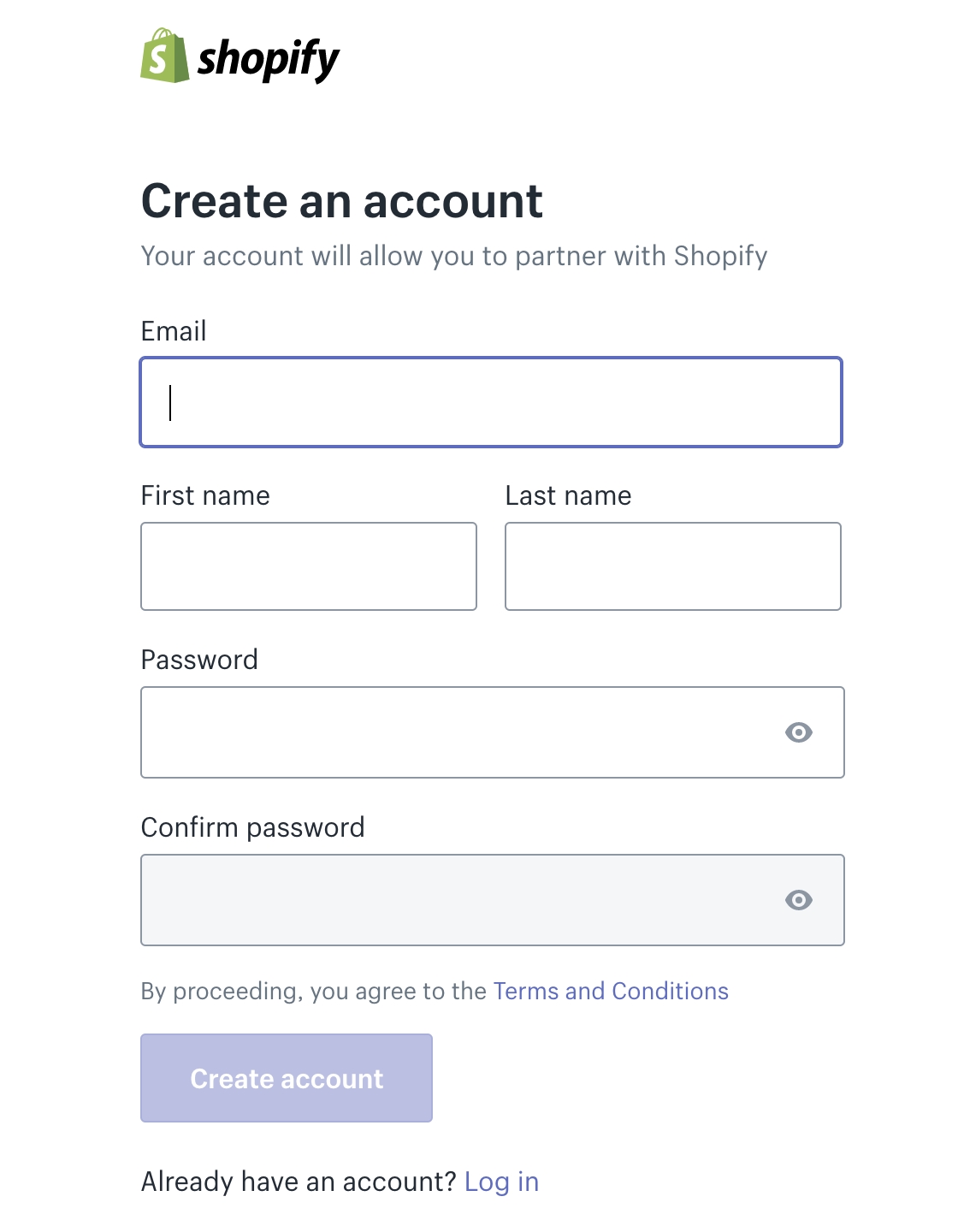 Shopify Partner Program – Create account