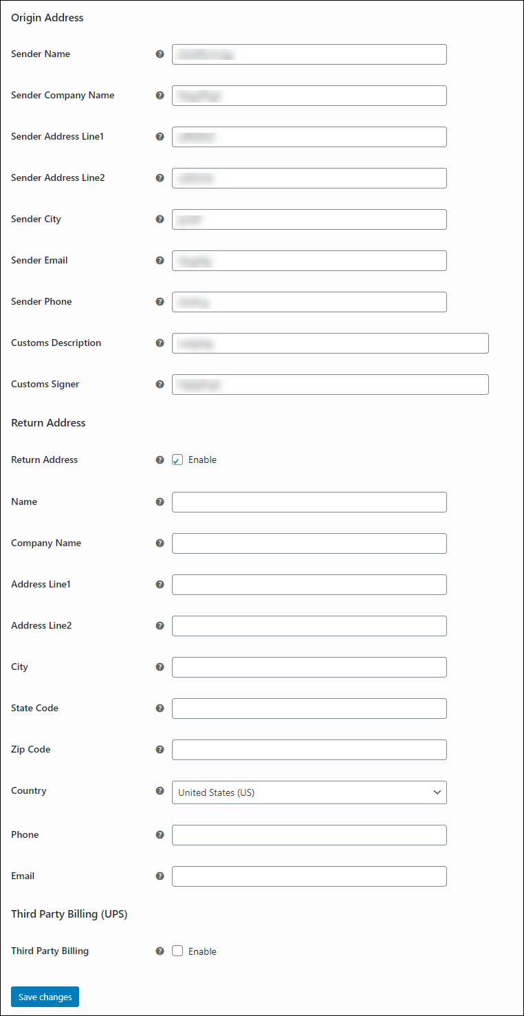 origin address