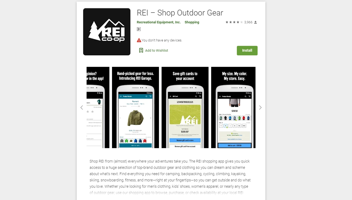 examples of superb mobile eCommerce: REI