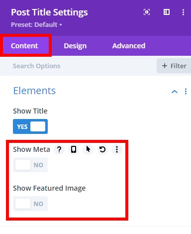 Turn off Show Meta and Show Featured Image