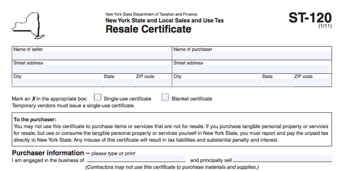 New York Resale Certificate example