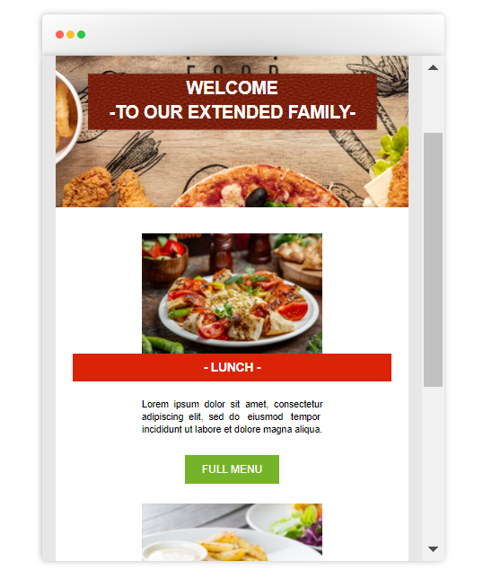 Email template for restaurants