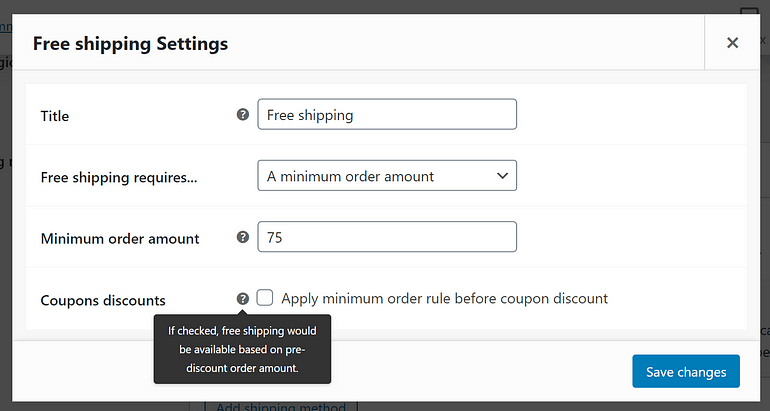 Free shipping Settings