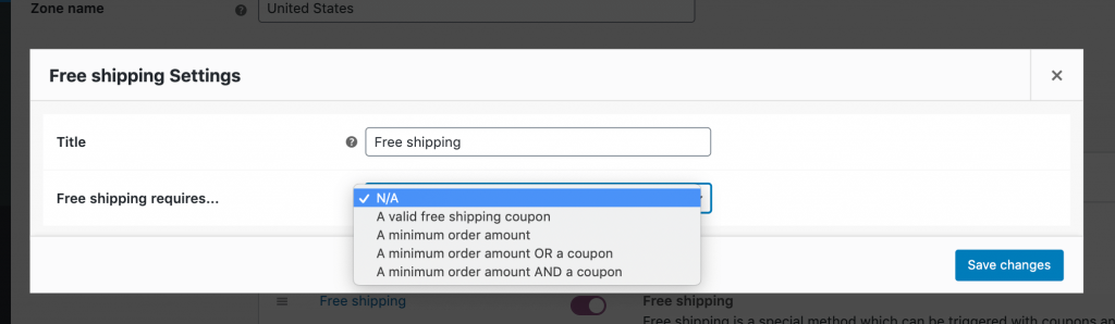 Free shipping settings