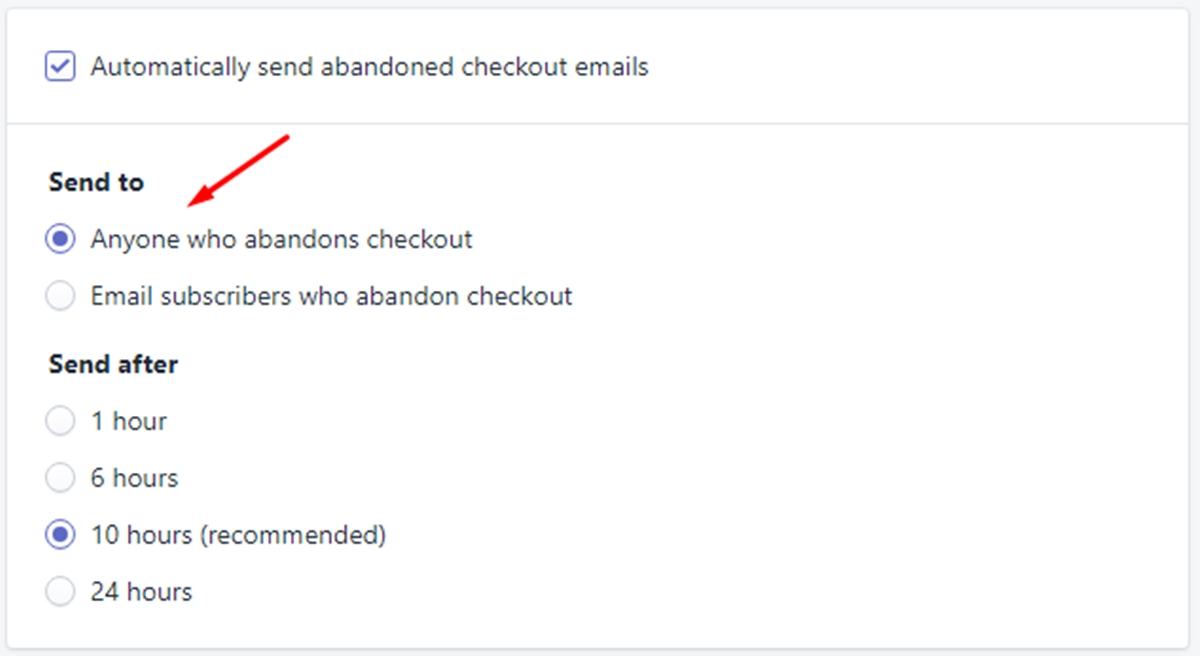 how enable automatic abandoned checkout recovery emails shopify