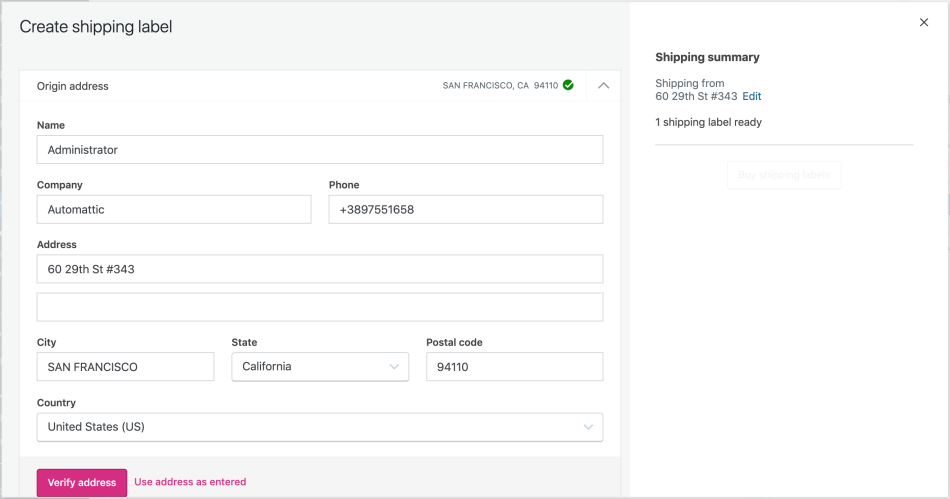 Step 3: Enter details for the shipping label