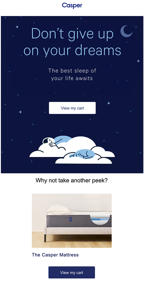 Casper's first abandoned cart email sent to consumers
