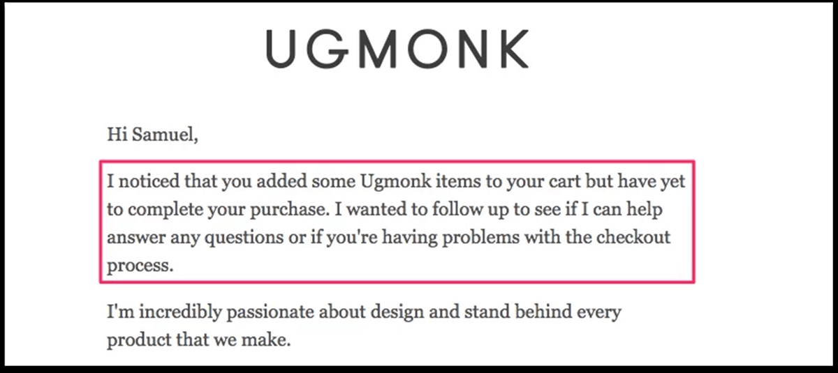 Cart abandonment email example: Ugmonk