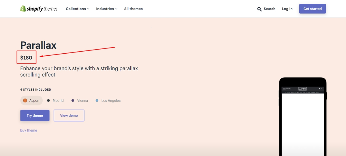 Parallax theme's price
