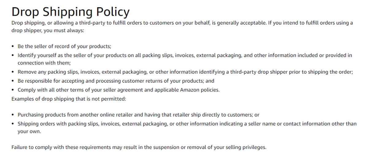 Amazon Dropshipping Policy