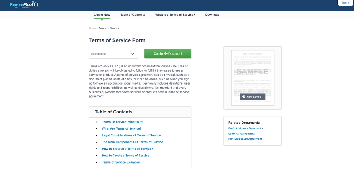 Terms of Services samples by FormSwift