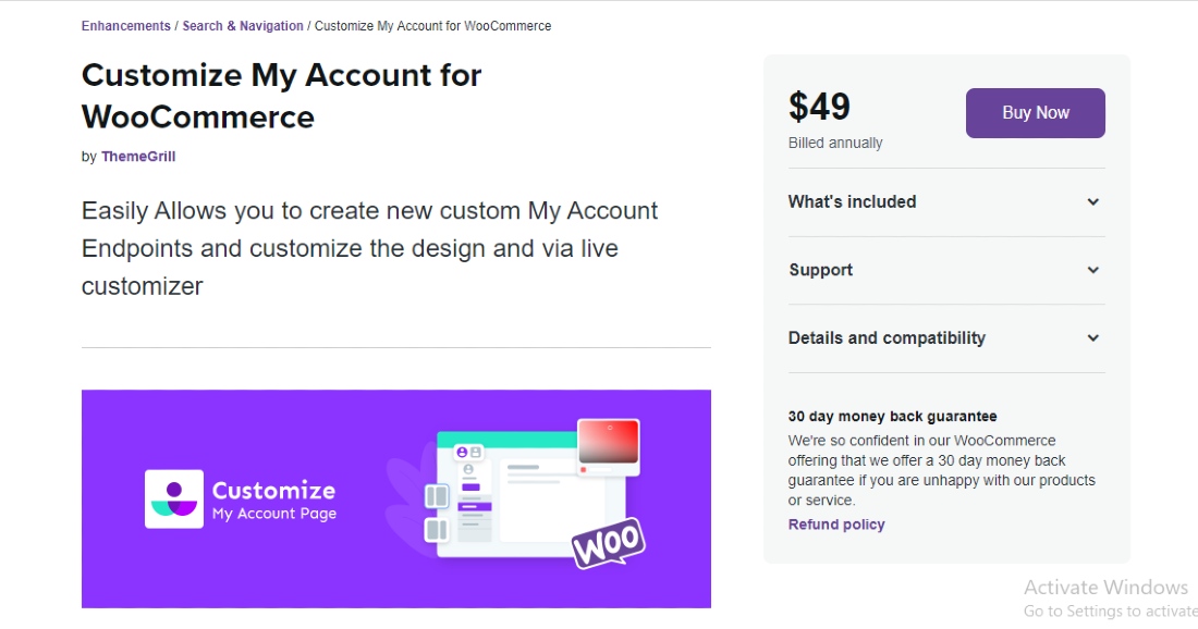 Customize My Account Page for WooCommerce screenshot