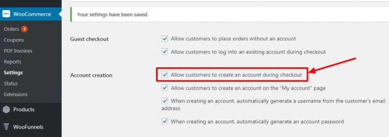 Create new account in Checkout page