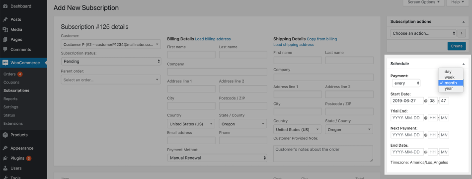 create a billing schedule