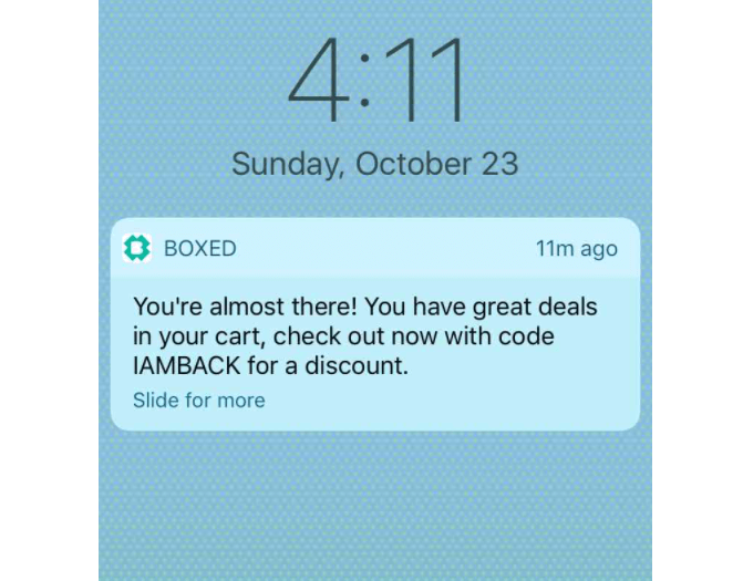 Cart abandonment push notification
