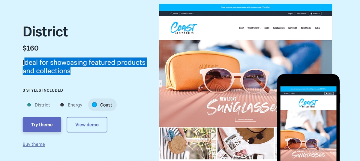 best shopify mobile responsive theme: District theme