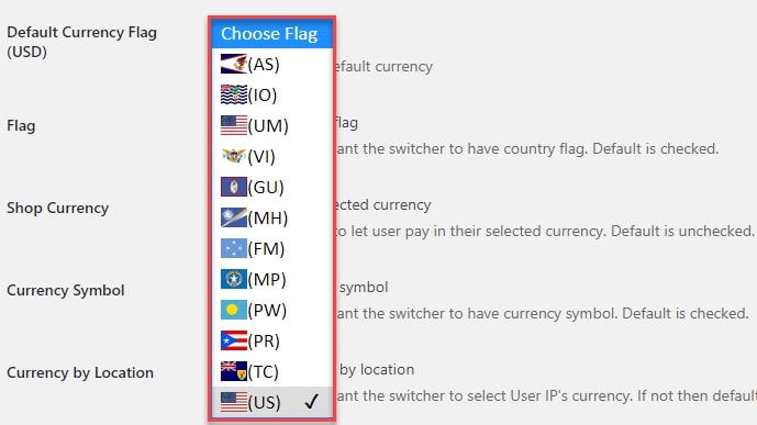 Default Currency Flag