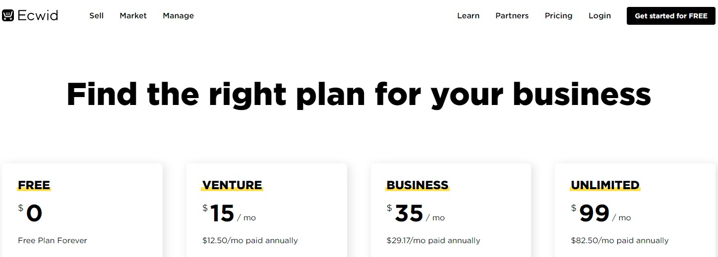 Ecwid Pricing