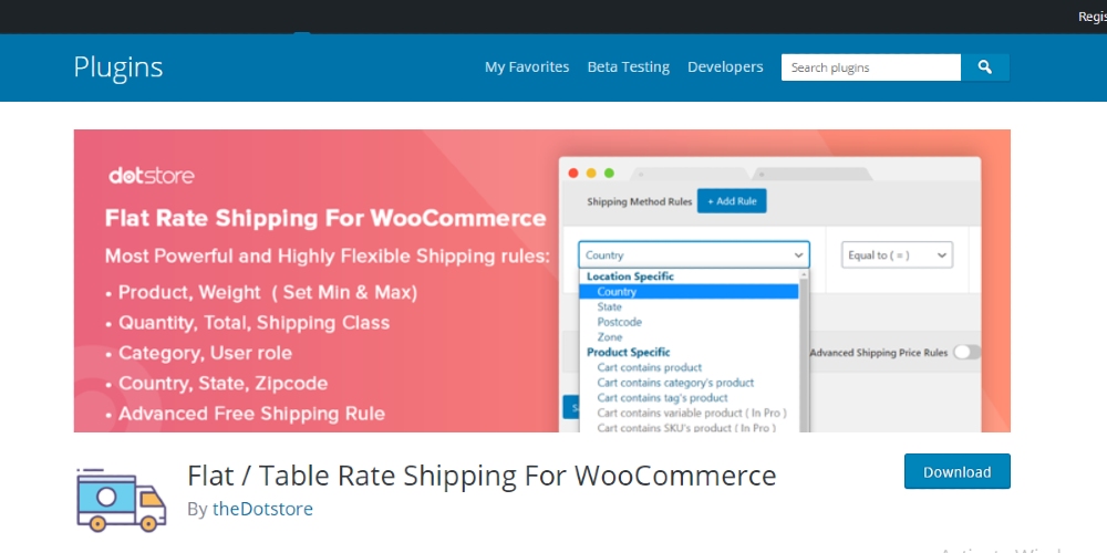 Flat / Table Rate Shipping For WooCommerce screenshot